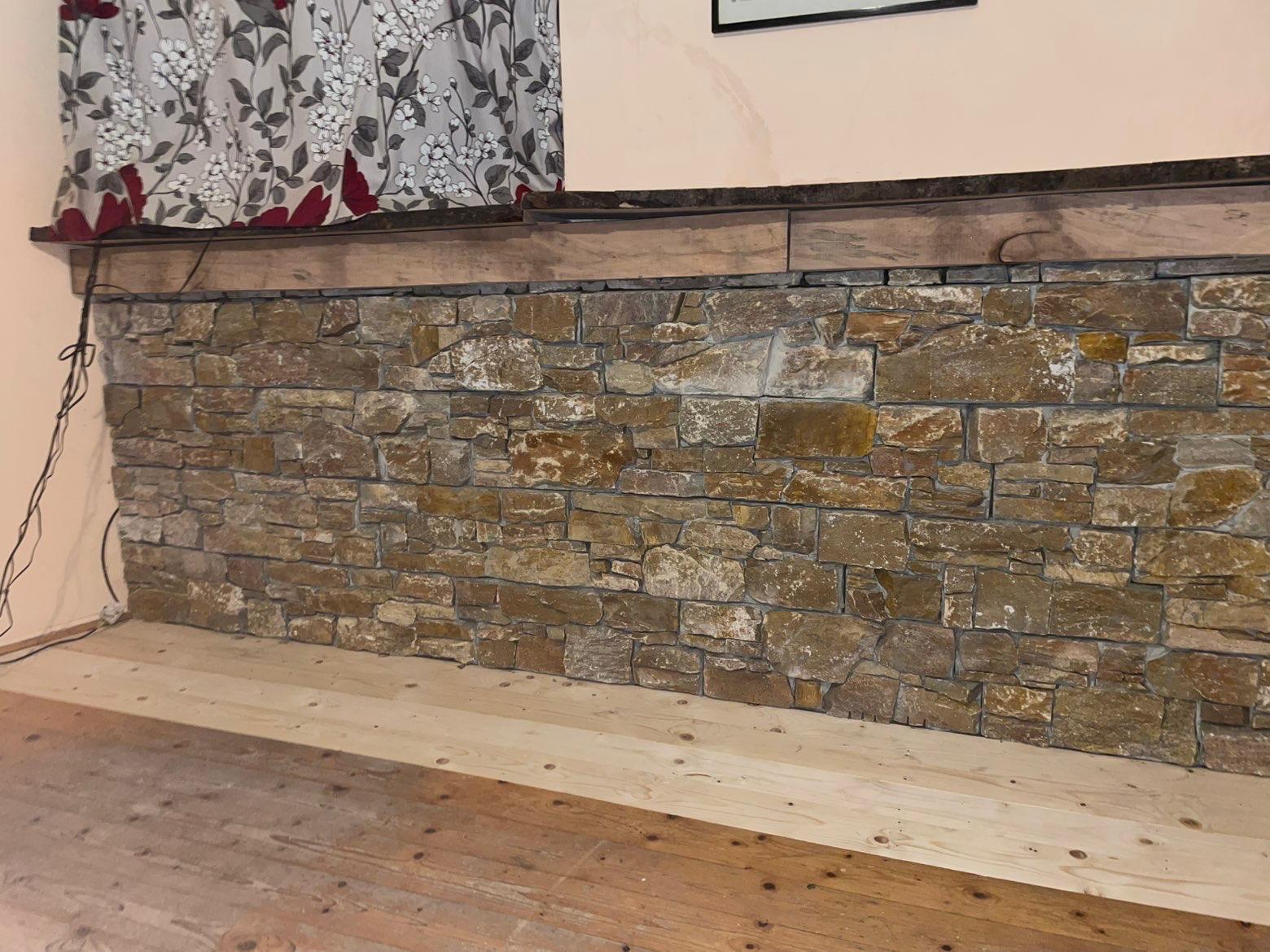 Natural stone cladding feature wall indoors